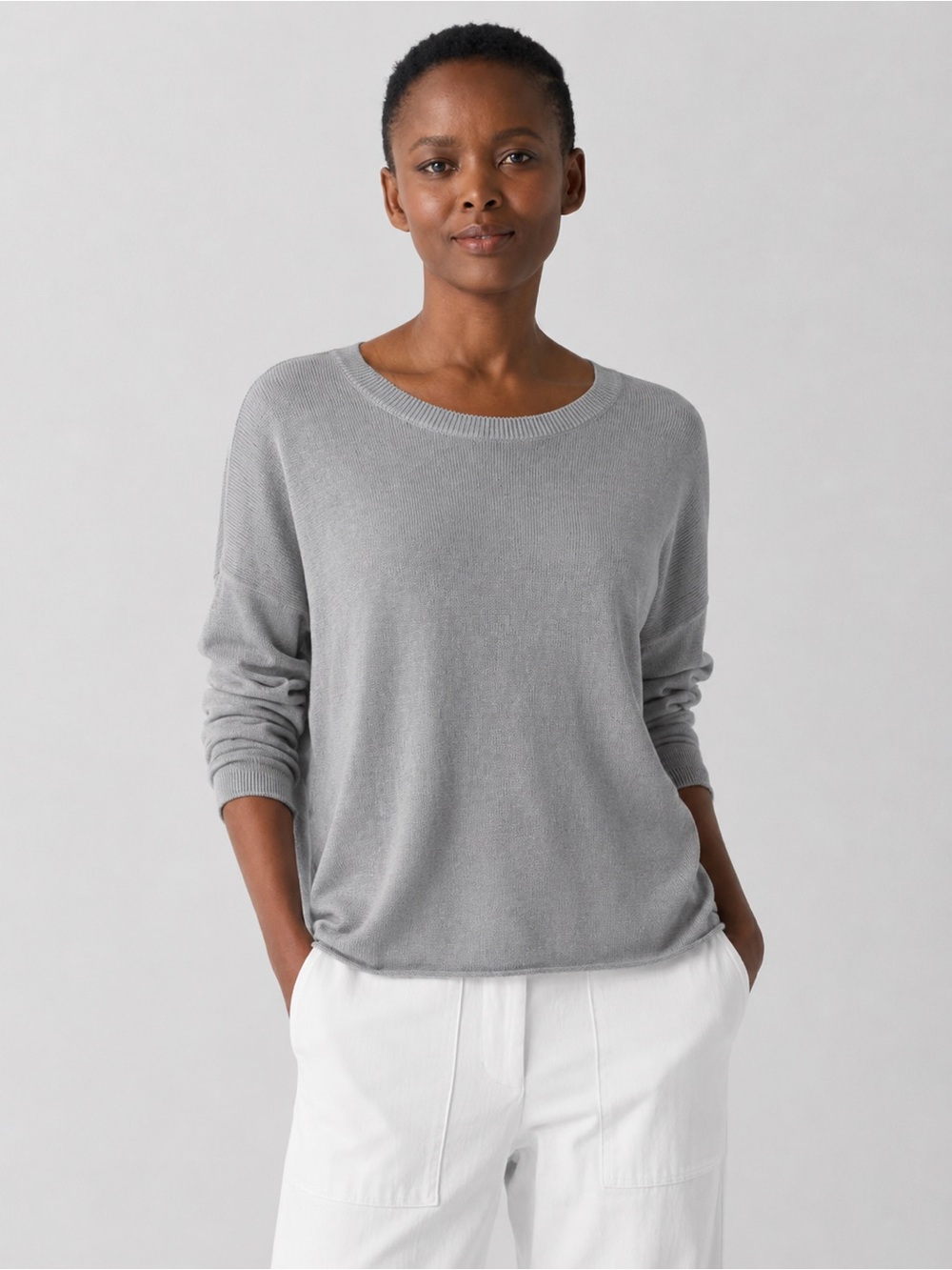 NWT Eileen Fisher Organic Linen Cotton Cord Crew Neck Top